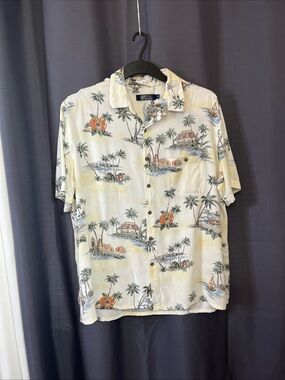 Boca Classics Cream Tropical Print Short-Sleeve Button-Down Shirt